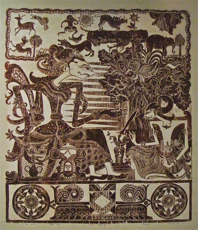 "Dewi Sri" Lugi Lugiono, Wood Cut print on Paper 1985
