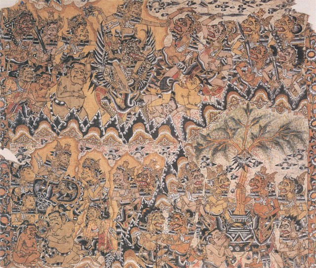 Kamasan 1605 wayan Dogol, The charming of Mandara Giri, natural pigment on paper.