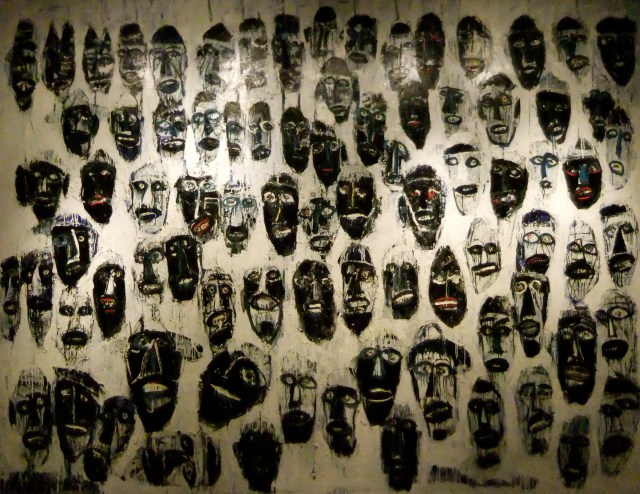 "Wajah Wajah Mengambang" (Floating Faces) Made Djirna, 2008, oil on canvas, 295 x 380cm.