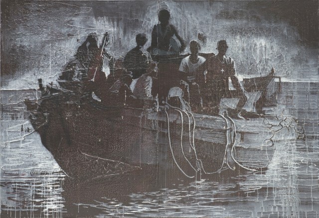 "Expat Boat" Filippo Scia scia, Size 280 x 190 cm Oil And Gesso On Canvas 2013. image courtsey of the Artist.