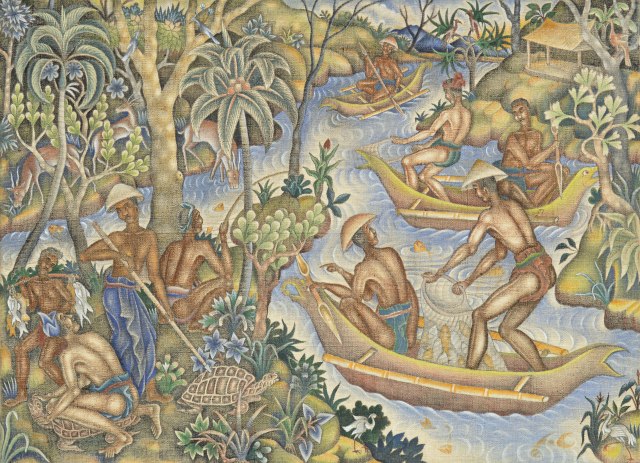 Lot 576 Ida Bagus Made Nadera "Kehidupan Nelayan" 1950 Image courtesy of Larasati