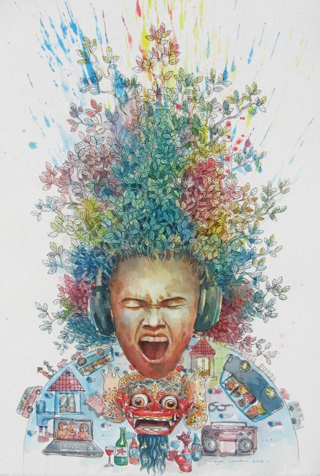 scream, water colour and ink on paper,28 cm x 56 cm 2012