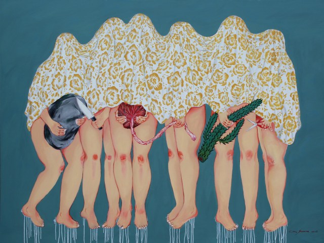 citra sasmita - metamorphosis(the flowers of carnage) 2018 acrylic and oil on canvas, image courtesy of the artist