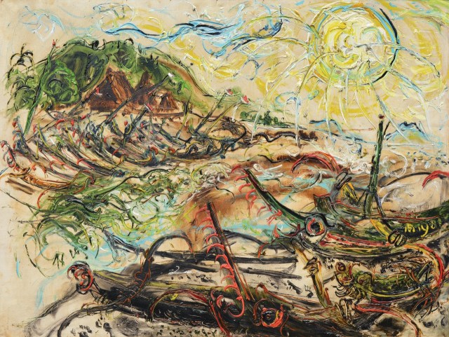 Lot 627 "Boats at Kusamba" - Affandi Image Courtesy of Larasati