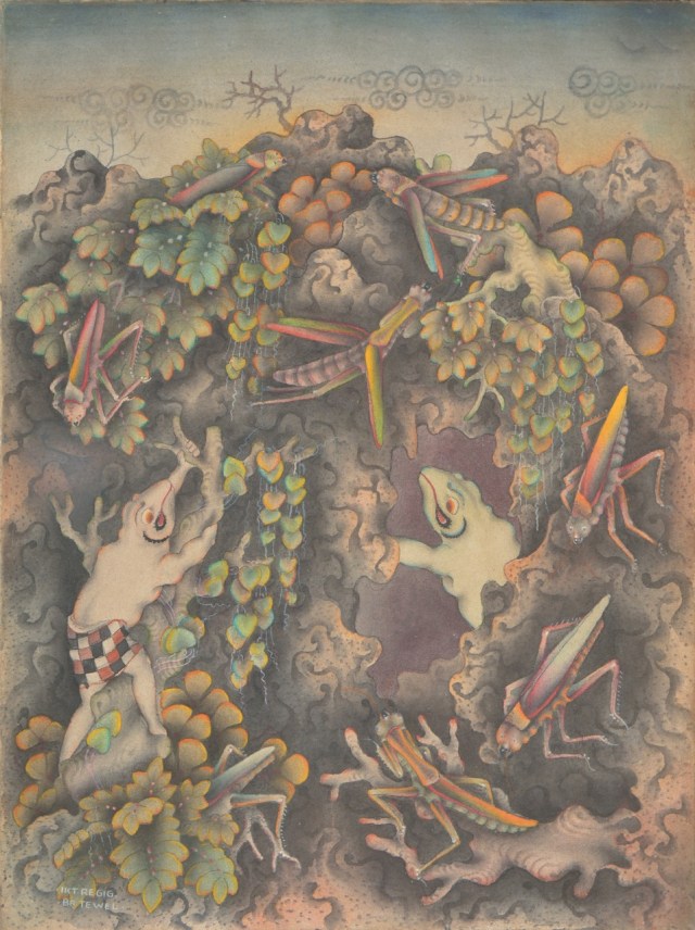 Lot 728 "Berburu" - Ketut Regig, acrylic on canvas. Image courtesy of Larasati