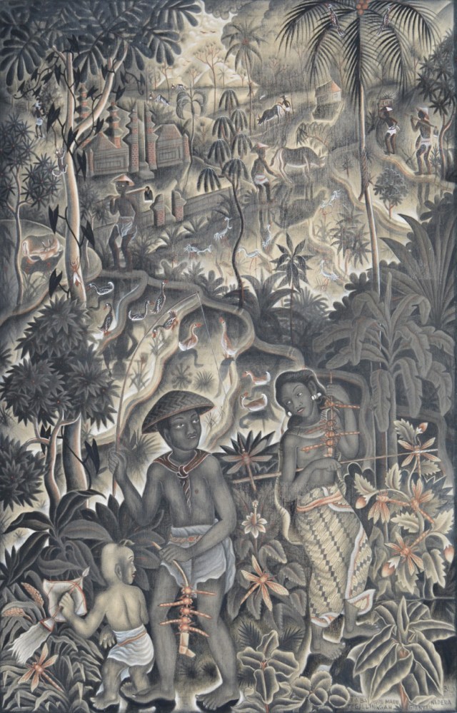 Lot 769 "Berburu Campung" - Ida Bagus Made Nadera Acrylic on canvas. Image courtesy of Larasati