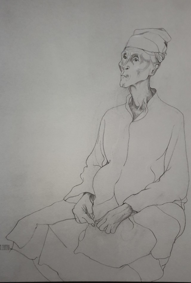 Balinese priest sketch by Geneieve Couteau